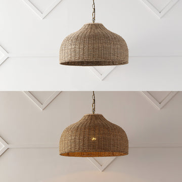 Eliza 20" Coastal Bohemian Rattan/Iron Dome LED Pendant - JONATHAN Y